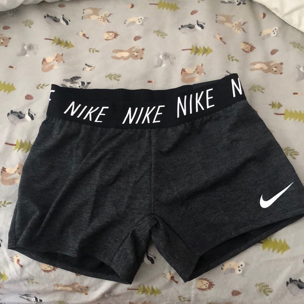 New grey and black nike spandex shorts.